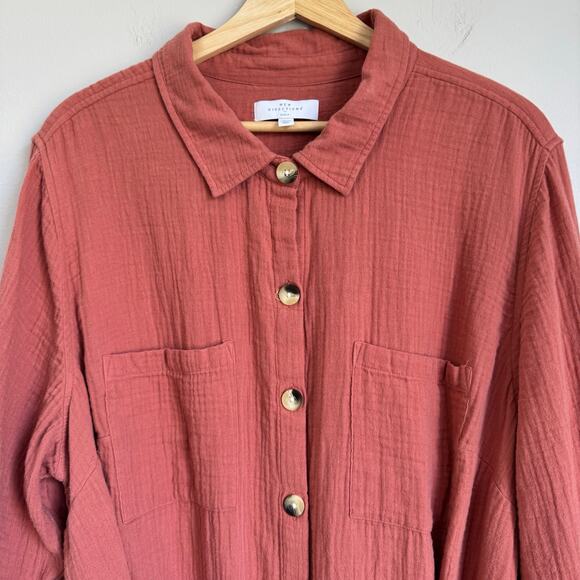 New Directions Curvy Shirt Dress Size 3X Button Up Gauzy Cotton Lagenlook Mauve - Picture 4 of 11
